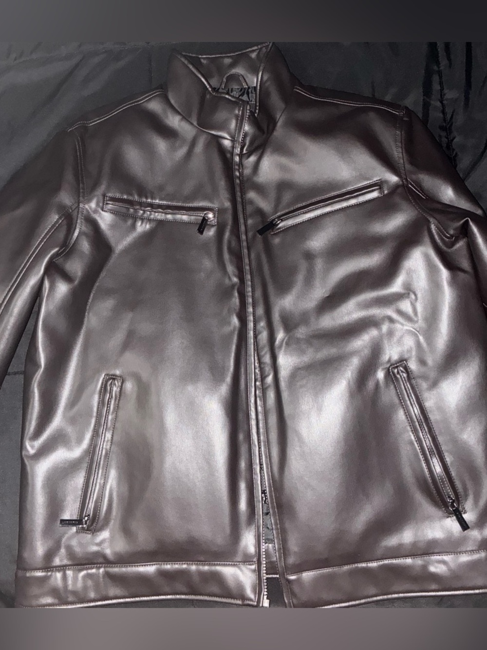 Men's Dark Brown Faux Leather Zip Jacket